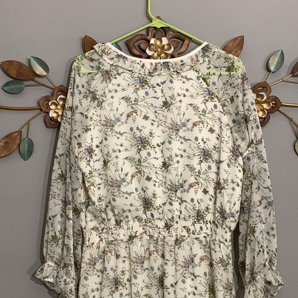 Barneys New York White Blue Floral Print Elastic Waistline Dress Size Medium - Picture 6 of 8